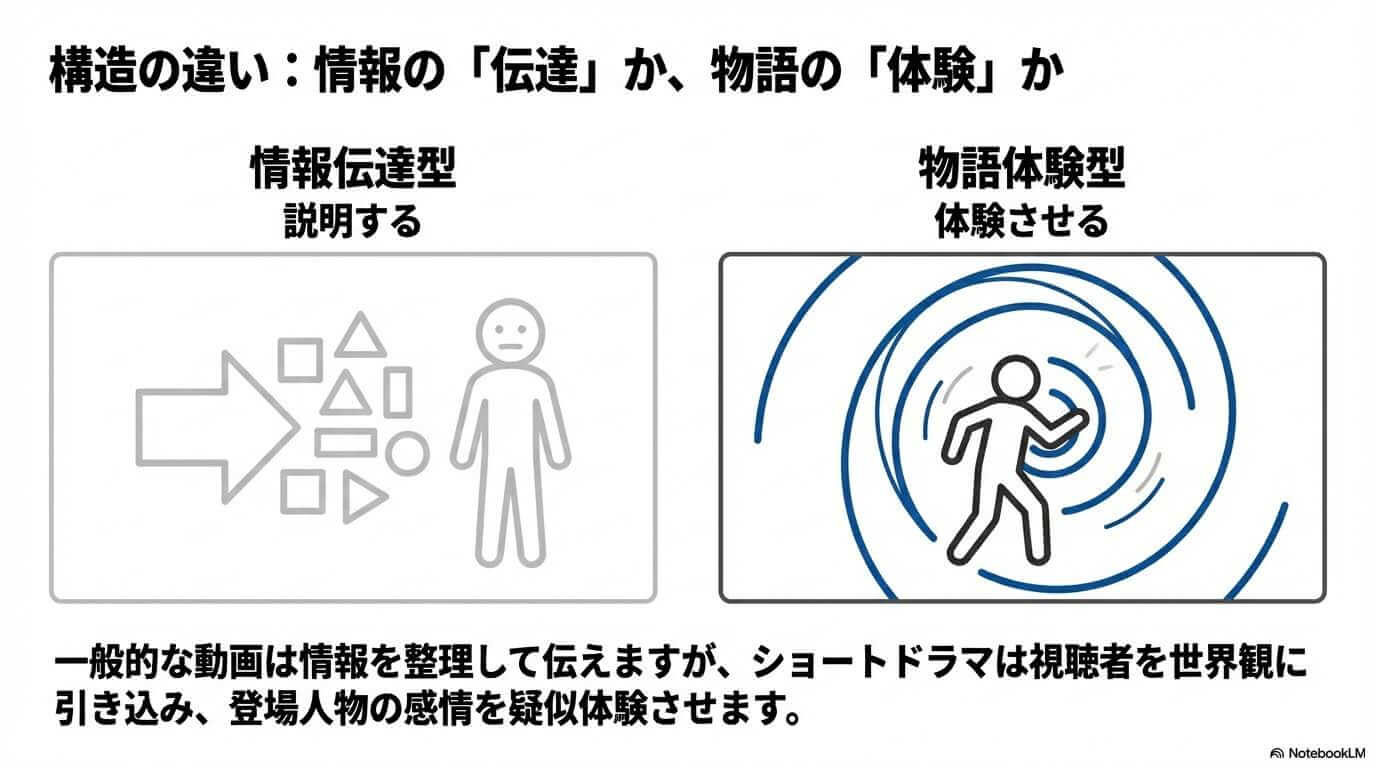 図解:情報伝達型 vs 物語体験型