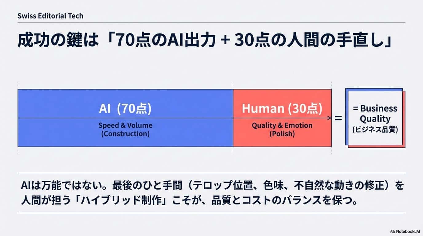 成功の鍵は「70点のAI出力+30点の人間の手直し」