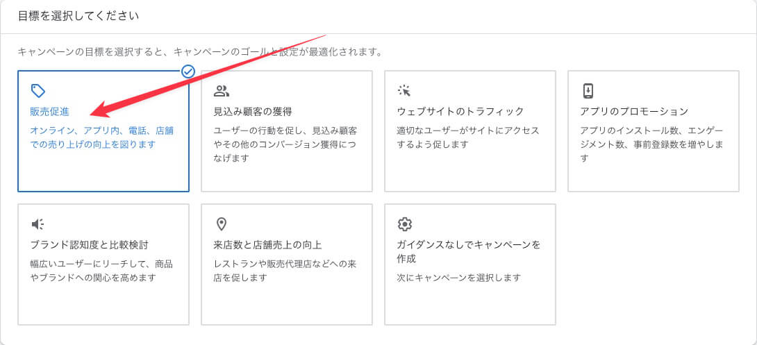 販売促進等の目標を選択